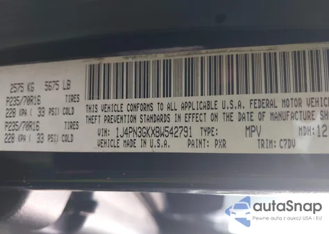 2011 Jeep Liberty Renegade z USA, uszkodzony, nr VIN 1J4PN3GKXBW542791